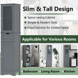 Tall Floor Storage Cabinet with 2 Doors and 1 Drawer for Bathroom-Gray