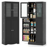 Tall Kitchen Pantry Cabinet with Dual Tempered Glass Doors and Shelves-Black