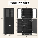 Tall Kitchen Pantry Cabinet with Dual Tempered Glass Doors and Shelves-Black