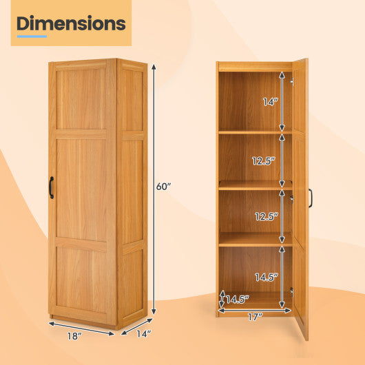 Tall Storage Cabinet with 4 Storage Shelves for Bathroom Living Room-Natural