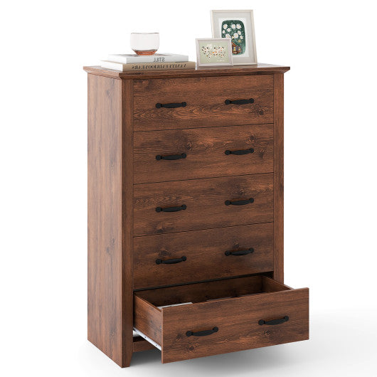 Tall Storage Dresser with 5 Pull-out Drawers for Bedroom Living Room-Walnut