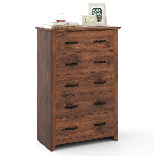 Tall Storage Dresser with 5 Pull-out Drawers for Bedroom Living Room-Walnut