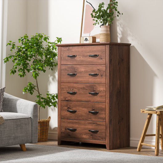 Tall Storage Dresser with 5 Pull-out Drawers for Bedroom Living Room-Walnut