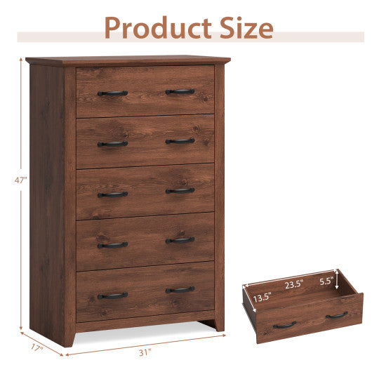 Tall Storage Dresser with 5 Pull-out Drawers for Bedroom Living Room-Walnut