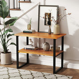 2-Tier Teak Wood End Table Sofa Side for Living Room Hallway Laundry