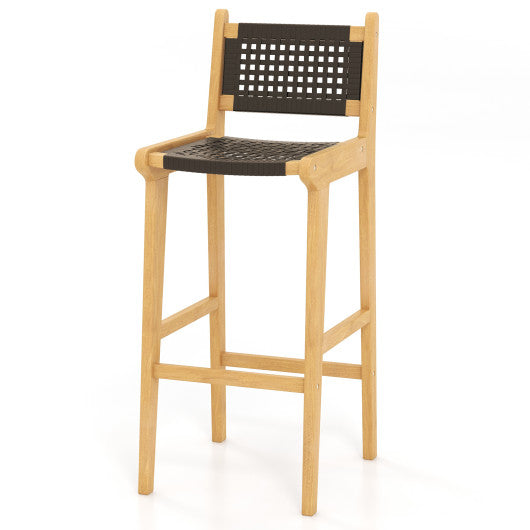 30 Inch Rattan Teak Wood Bar Stool with Backrest and Footrest