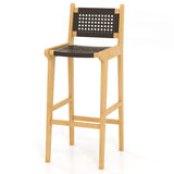 30 Inch Rattan Teak Wood Bar Stool with Backrest and Footrest