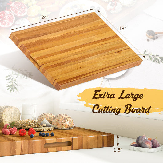 Teak Wood Cutting Board Extra Large 24 Inch Reversible Cutting Board with Handle