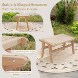 Teak Wood Ottoman Footstool with Braided Rope for Living Room