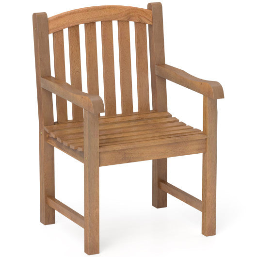 Patio Teak Wood Dining Chair with Slatted Seat Backrest and Solid Legs