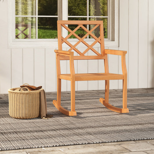 Teak Wood Rocking Chair Oversized Porch Rocker with Backrest and Slatted Seat