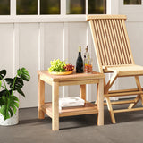 Teak Wood Square Side Table with Open Shelf for Small Space