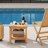 Teak Wood Square Side Table with Open Shelf for Small Space