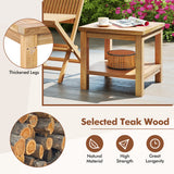 Teak Wood Square Side Table with Open Shelf for Small Space