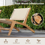 Teak Wooden Chair with Braided Rope Seat and Backrest for Backyard