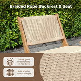 Teak Wooden Chair with Braided Rope Seat and Backrest for Backyard