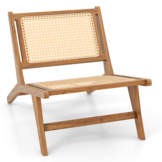 Teak Wooden Chair with Handwoven Rattan Seat and Backrest