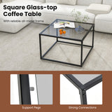 27.5 Inch Home Square Tea Table with Heavy-duty Metal Frame-Gray