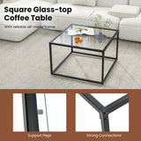27.5 Inch Home Square Tea Table with Heavy-duty Metal Frame-Black