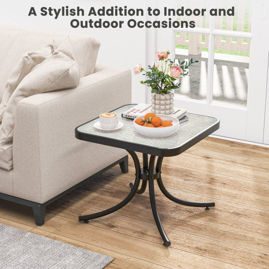 Tempered Glass Top Patio Table with Heavy-duty Metal Frame for Garden Poolside-Black