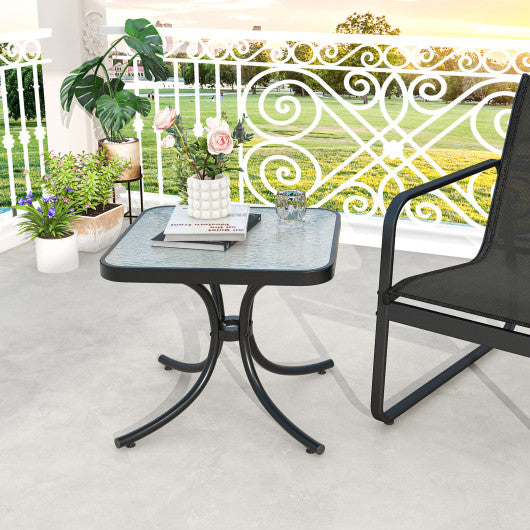 Tempered Glass Top Patio Table with Heavy-duty Metal Frame for Garden Poolside-Black