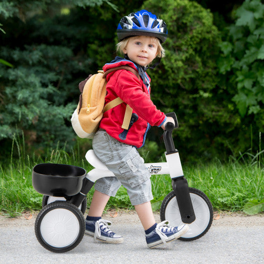 Toddler Convertible Trike with 86° Limited Steering Angle and Carbon Steel Frame-White
