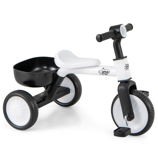 Toddler Convertible Trike with 86° Limited Steering Angle and Carbon Steel Frame-White