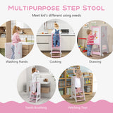 Toddler Kitchen Stool Helper Baby Standing Tower with Chalkboard and Whiteboard-Pink