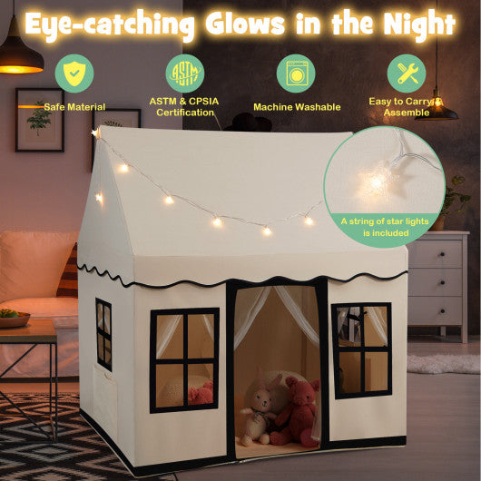 Toddler Large Playhouse with Star String Lights-Beige