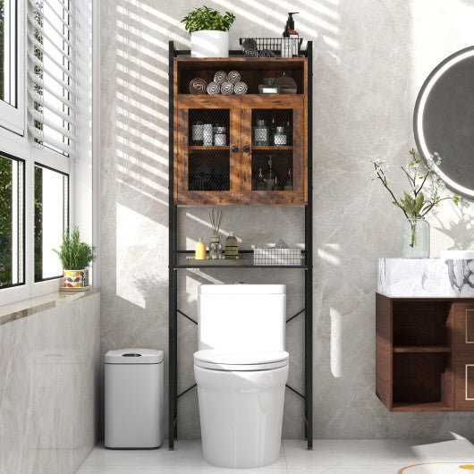 Over-The-Toilet Storage Cabinet with Heavy-Duty Metal Frame 2-door Freestanding-Rustic Brown