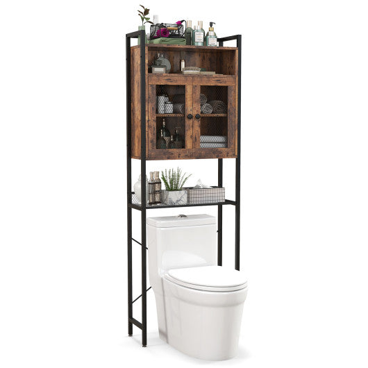 Over-The-Toilet Storage Cabinet with Heavy-Duty Metal Frame 2-door Freestanding-Rustic Brown