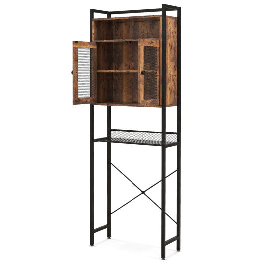 Over-The-Toilet Storage Cabinet with Heavy-Duty Metal Frame 2-door Freestanding-Rustic Brown