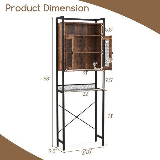 Over-The-Toilet Storage Cabinet with Heavy-Duty Metal Frame 2-door Freestanding-Rustic Brown