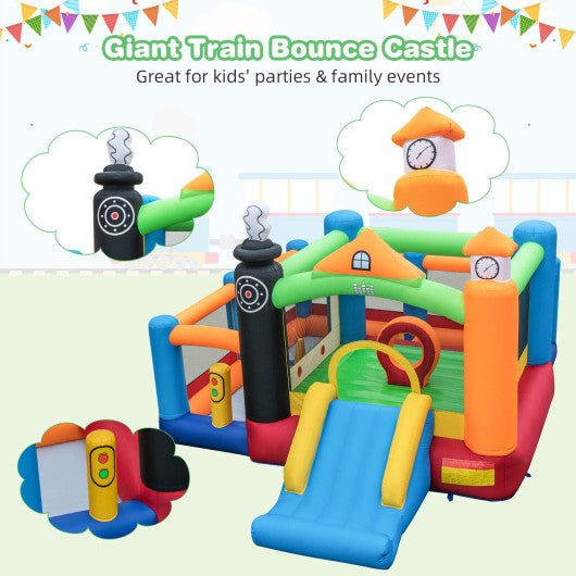 Train Themed Kids Bouncer with Slide and Basketball Hoop with 950W Air Blower