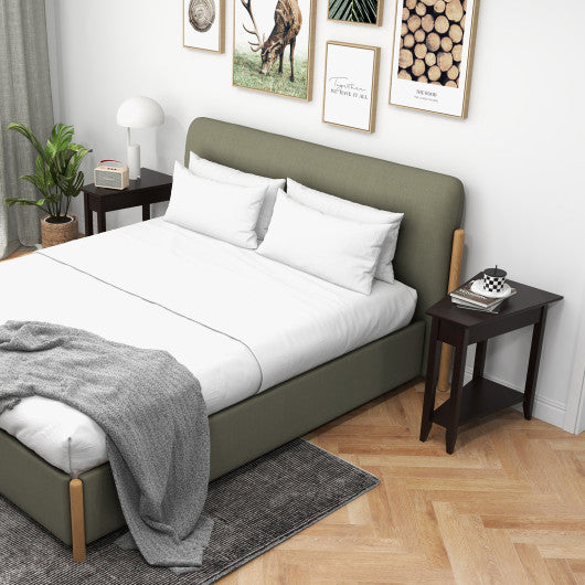 2-Tier Wedge Narrow End Table with Storage Shelf and Solid Wood Legs-Espresso