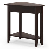 2-Tier Wedge Narrow End Table with Storage Shelf and Solid Wood Legs-Espresso