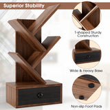 5-Tier Floor Standing Tree Bookcase with Drawer-Brown