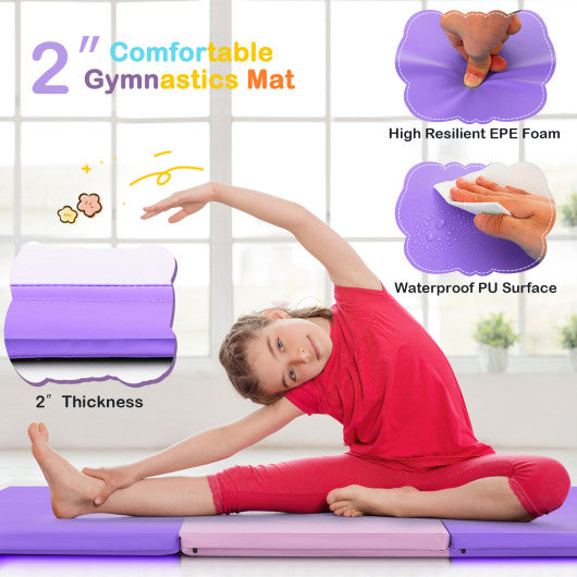 6 x 2 FT Tri-Fold Gym Mat with Handles and Removable Zippered Cover-Pink & Purple