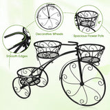 Tricycle Plant Stand Flower Pot Cart Holder with 3 Hollowed Baskets-Black