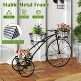 Tricycle Plant Stand Flower Pot Cart Holder with 3 Hollowed Baskets-Black