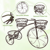 Tricycle Plant Stand Flower Pot Cart Holder with 3 Hollowed Baskets-Bronze