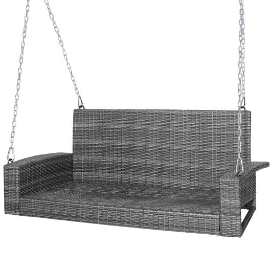 2-Person Patio PE Wicker Hanging Porch Swing Bench Chair Cushion 800 Pounds-Turquoise