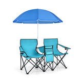 Portable Folding Picnic Double Chair With Umbrella-Turquoise