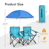 Portable Folding Picnic Double Chair With Umbrella-Turquoise