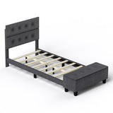 Twin/Full/Queen Upholstered Bed Frame with Ottoman Storage-Twin Size