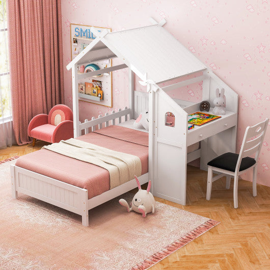 Twin House Bed with with 2 Drawers and Windmill-White