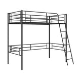 Twin Metal Loft Bed Frame with Ladder and Metal Slats Support-Black