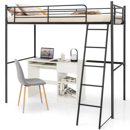 Twin Metal Loft Bed with Ladderand High Guard Rails