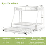 Twin Over Full Bunk Bed Frame with Trundle for Guest Room-White