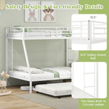Twin Over Full Bunk Bed Frame with Trundle for Guest Room-White